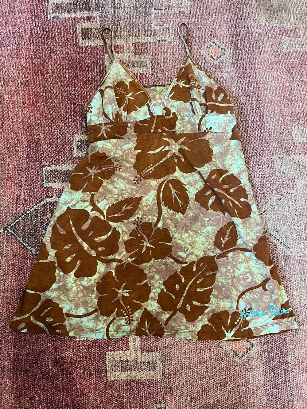 Hulakai wahine monstera leaf tie dye batik mini dress size small